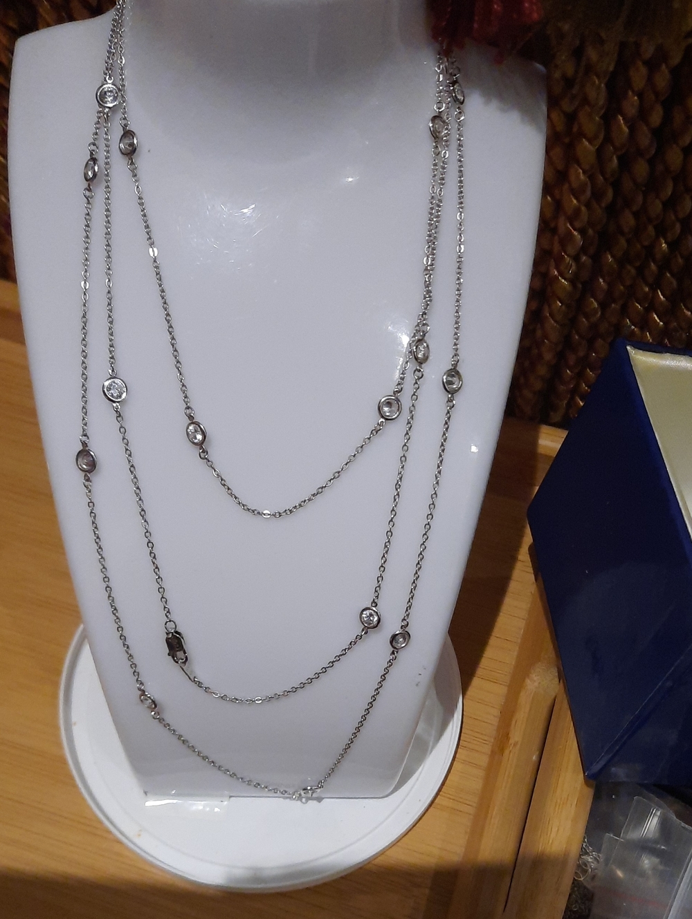 NEW GENUINE SOLID STERLING SILVER DIAMONELLE CZ MASSIVE 47.5" STATION NECKLACE